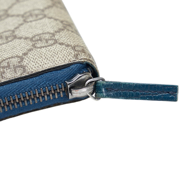 グッチ GGスプリーム ラウンドファスナー 長財布 146212 ベージュ ブルー PVC レザー レディース GUCCI 【中古】
