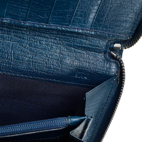 グッチ GGスプリーム ラウンドファスナー 長財布 146212 ベージュ ブルー PVC レザー レディース GUCCI 【中古】