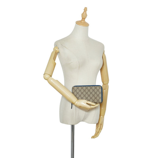 グッチ GGスプリーム ラウンドファスナー 長財布 146212 ベージュ ブルー PVC レザー レディース GUCCI 【中古】