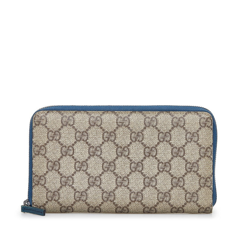 グッチ GGスプリーム ラウンドファスナー 長財布 146212 ベージュ ブルー PVC レザー レディース GUCCI 【中古】