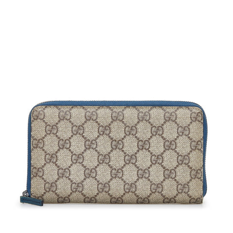 グッチ GGスプリーム ラウンドファスナー 長財布 146212 ベージュ ブルー PVC レザー レディース GUCCI 【中古】