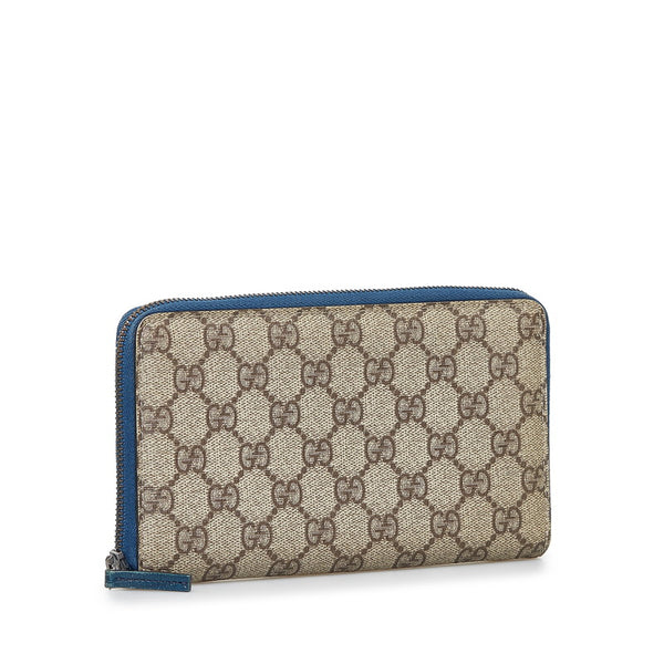 グッチ GGスプリーム ラウンドファスナー 長財布 146212 ベージュ ブルー PVC レザー レディース GUCCI 【中古】