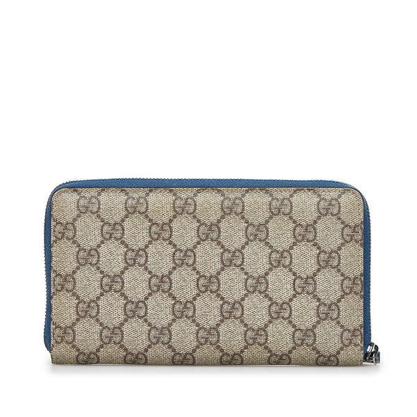 グッチ GGスプリーム ラウンドファスナー 長財布 146212 ベージュ ブルー PVC レザー レディース GUCCI 【中古】