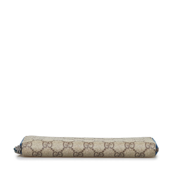 グッチ GGスプリーム ラウンドファスナー 長財布 146212 ベージュ ブルー PVC レザー レディース GUCCI 【中古】