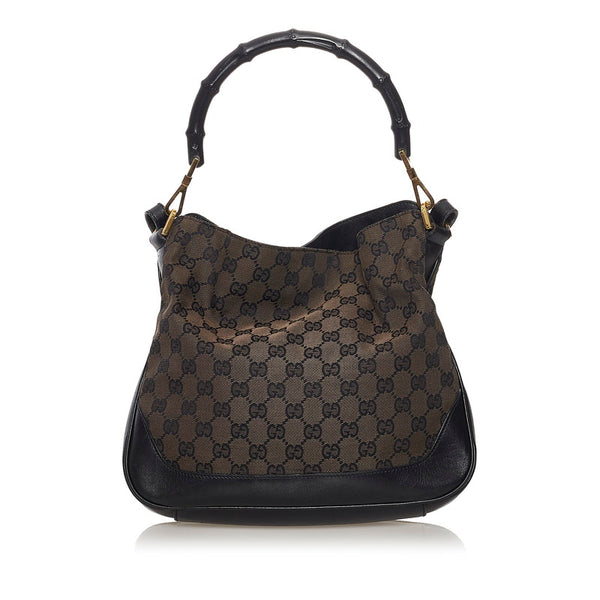 グッチ GGキャンバス バンブー ワンショルダーバッグ 001 4095 ブラウン ブラック キャンバス レザー レディース GUCCI 【中古】