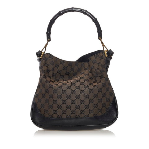 グッチ GGキャンバス バンブー ワンショルダーバッグ 001 4095 ブラウン ブラック キャンバス レザー レディース GUCCI 【中古】