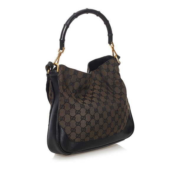 グッチ GGキャンバス バンブー ワンショルダーバッグ 001 4095 ブラウン ブラック キャンバス レザー レディース GUCCI 【中古】