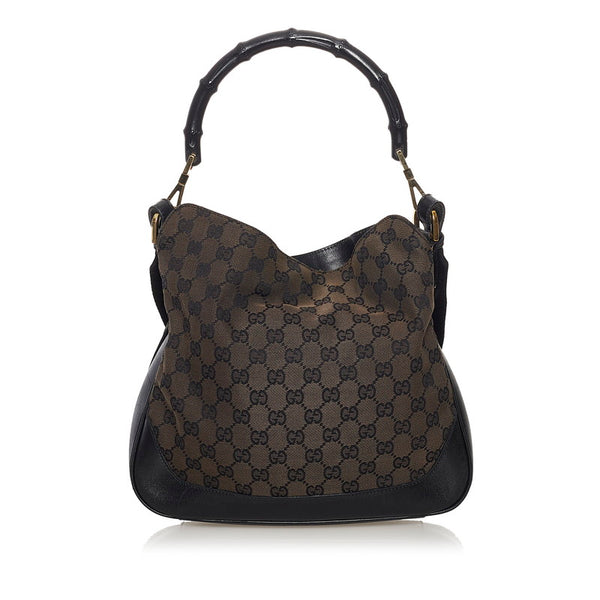 グッチ GGキャンバス バンブー ワンショルダーバッグ 001 4095 ブラウン ブラック キャンバス レザー レディース GUCCI 【中古】