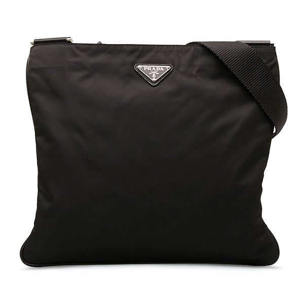 プラダ 三角ロゴプレート 斜め掛け ショルダーバッグ  ブラック ナイロン レディース PRADA 【中古】
