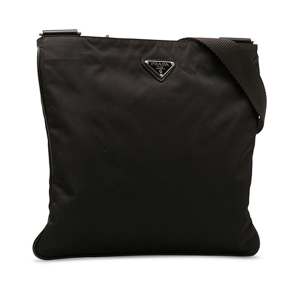プラダ 三角ロゴプレート 斜め掛け ショルダーバッグ  ブラック ナイロン レディース PRADA 【中古】