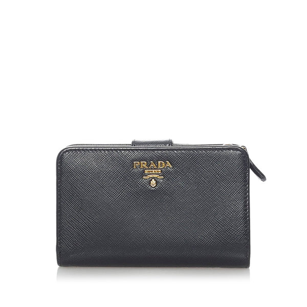 プラダ サフィアーノ 二つ折り財布 1ML225 ブラック レザー レディース PRADA 【中古】