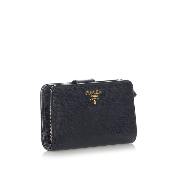 プラダ サフィアーノ 二つ折り財布 1ML225 ブラック レザー レディース PRADA 【中古】