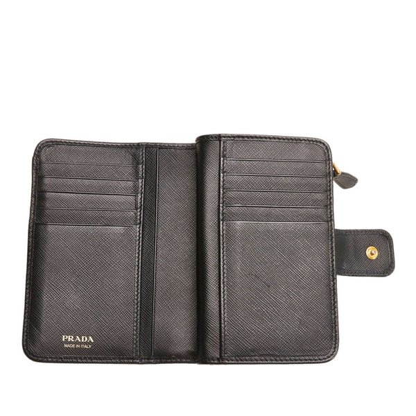プラダ サフィアーノ 二つ折り財布 1ML225 ブラック レザー レディース PRADA 【中古】