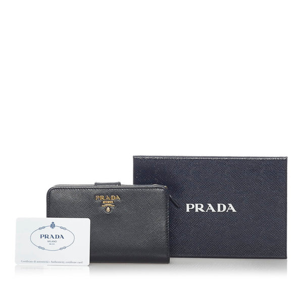 プラダ サフィアーノ 二つ折り財布 1ML225 ブラック レザー レディース PRADA 【中古】