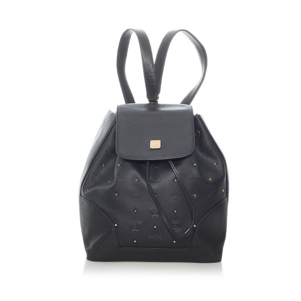 エム シー エム スタッズ リュック デイパック ブラック PVC レザー レディース MCM 【中古】