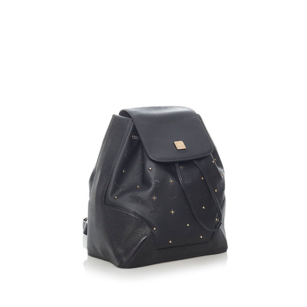 エム シー エム スタッズ リュック デイパック ブラック PVC レザー レディース MCM 【中古】