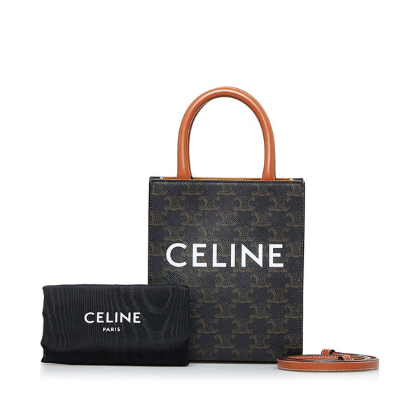 セリーヌ トリオンフ ミニ バーティカルカバ ハンドバッグ ショルダーバッグ 2WAY タン ブラウン PVC レザー レディース CELINE 【中古】