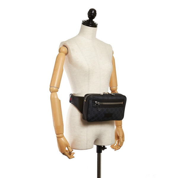 グッチ GGスプリーム 474293 ブラック グレー PVC レザー ウエストバッグ メンズ GUCCI 【中古】