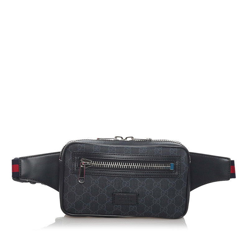 グッチ GGスプリーム 474293 ブラック グレー PVC レザー ウエストバッグ メンズ GUCCI 【中古】