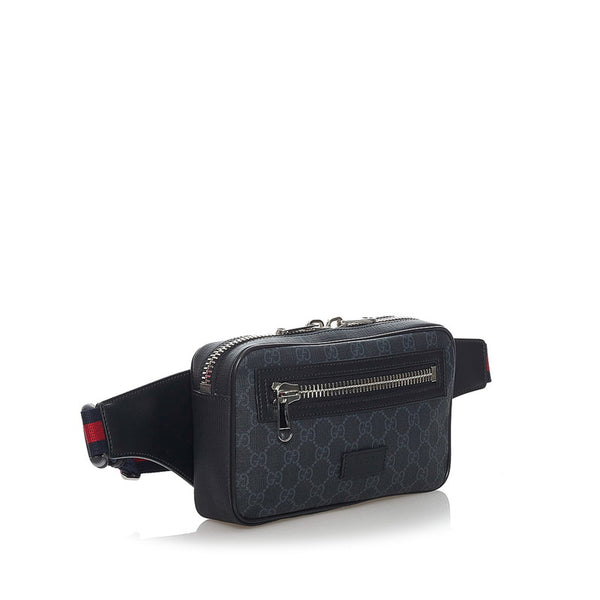 グッチ GGスプリーム 474293 ブラック グレー PVC レザー ウエストバッグ メンズ GUCCI 【中古】