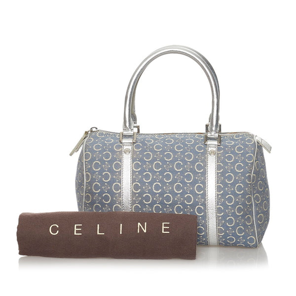セリーヌ Cマカダム ハンドバッグ ブルー シルバー キャンバス レザー レディース CELINE 【中古】
