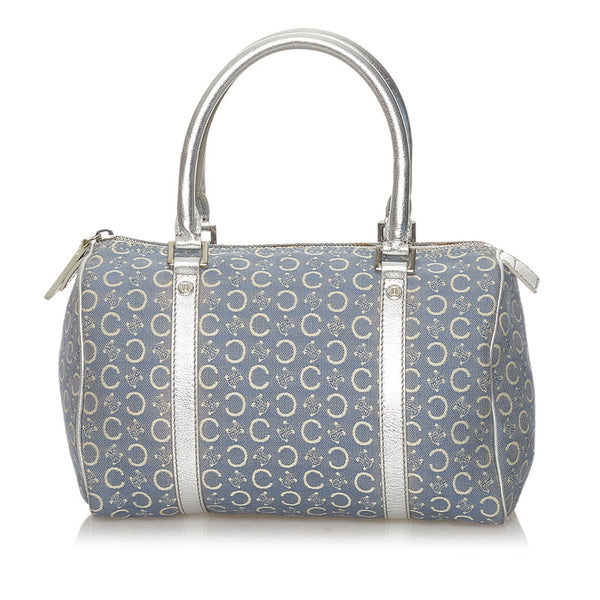セリーヌ Cマカダム ハンドバッグ ブルー シルバー キャンバス レザー レディース CELINE 【中古】