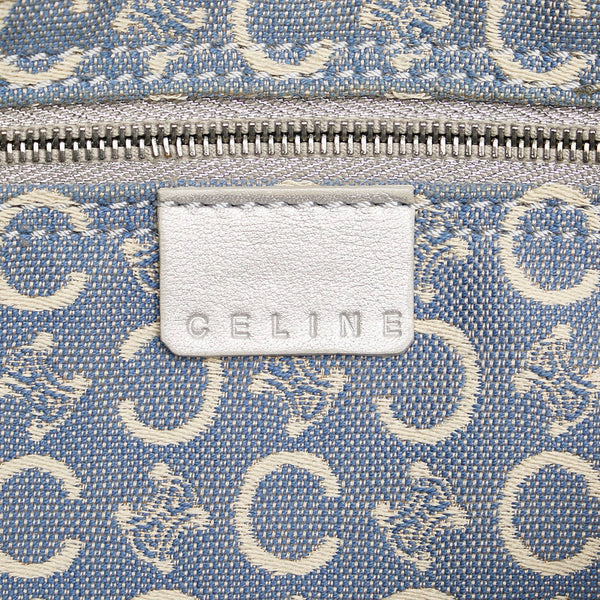 セリーヌ Cマカダム ハンドバッグ ブルー シルバー キャンバス レザー レディース CELINE 【中古】