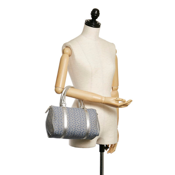 セリーヌ Cマカダム ハンドバッグ ブルー シルバー キャンバス レザー レディース CELINE 【中古】