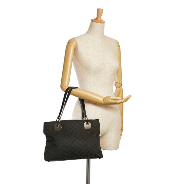 グッチ GGキャンバス ハンドバッグ 120837 ブラック キャンバス レザー レディース GUCCI 【中古】