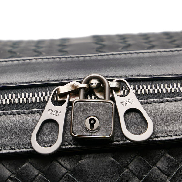 ボッテガヴェネタ イントレチャート ボストンバッグ ブラック レザー メンズ BOTTEGAVENETA 【中古】