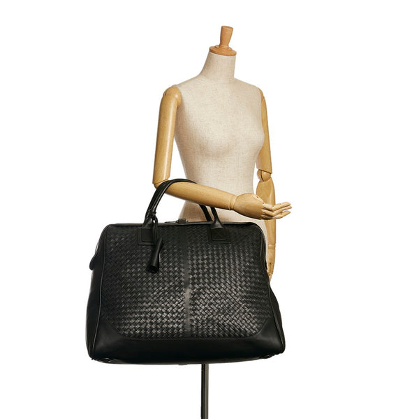 ボッテガヴェネタ イントレチャート ボストンバッグ ブラック レザー メンズ BOTTEGAVENETA 【中古】