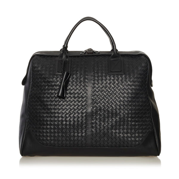 ボッテガヴェネタ イントレチャート ボストンバッグ ブラック レザー メンズ BOTTEGAVENETA 【中古】
