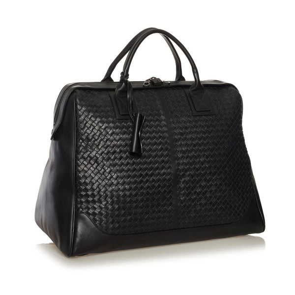ボッテガヴェネタ イントレチャート ボストンバッグ ブラック レザー メンズ BOTTEGAVENETA 【中古】
