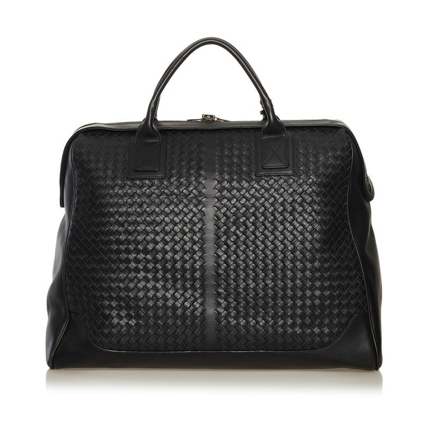 ボッテガヴェネタ イントレチャート ボストンバッグ ブラック レザー メンズ BOTTEGAVENETA 【中古】