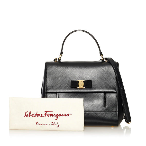 サルヴァトーレフェラガモ ヴァラリボン チェーン ハンドバッグ ショルダーバッグ 2WAY AU-21/F558 ブラック レザー レディース Salvatore Ferragamo 【中古】