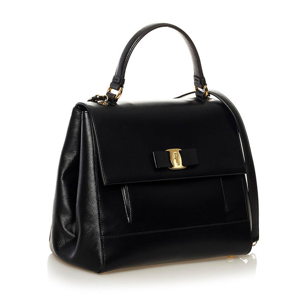 サルヴァトーレフェラガモ ヴァラリボン チェーン ハンドバッグ ショルダーバッグ 2WAY AU-21/F558 ブラック レザー レディース Salvatore Ferragamo 【中古】