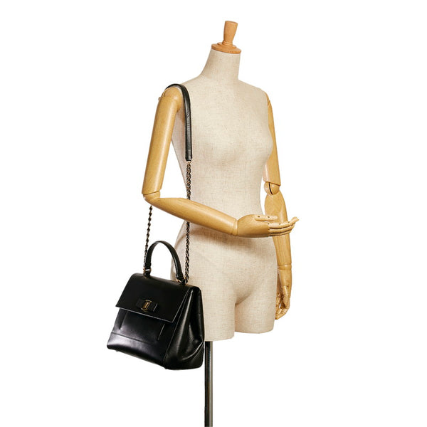 サルヴァトーレフェラガモ ヴァラリボン チェーン ハンドバッグ ショルダーバッグ 2WAY AU-21/F558 ブラック レザー レディース Salvatore Ferragamo 【中古】