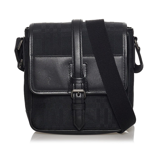 バーバリー チェック 斜め掛け ショルダーバッグ ブラック キャンバス レザー メンズ BURBERRY 【中古】