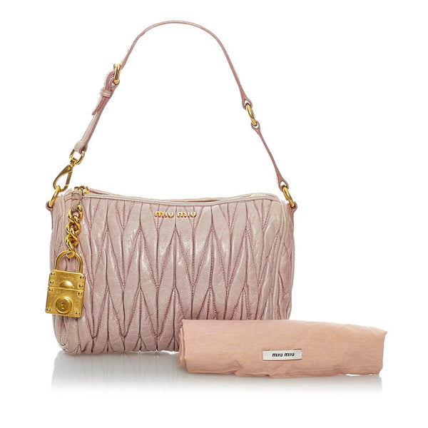 ミュウミュウ マテラッセ ピンク レザー ショルダーバッグ レディース MIUMIU 【中古】