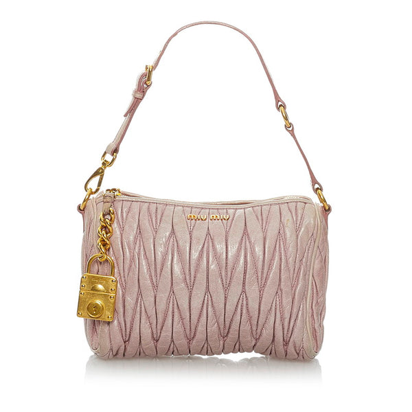 ミュウミュウ マテラッセ ピンク レザー ショルダーバッグ レディース MIUMIU 【中古】