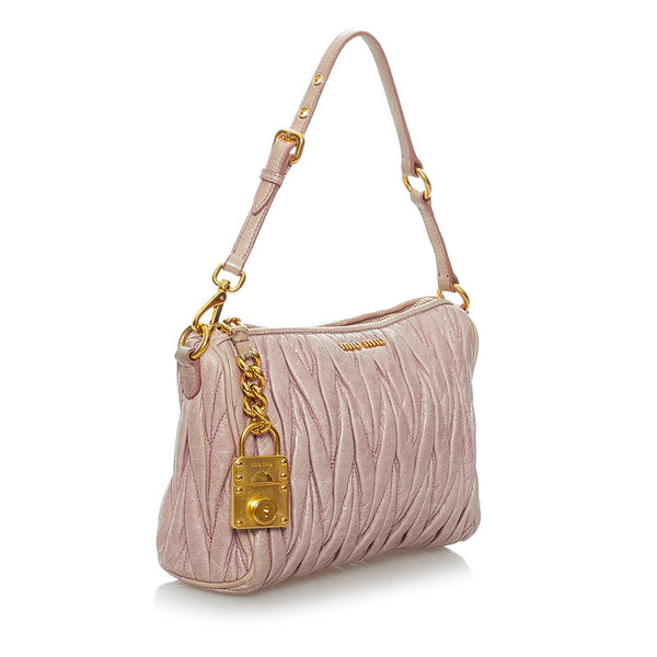ミュウミュウ マテラッセ ピンク レザー ショルダーバッグ レディース MIUMIU 【中古】