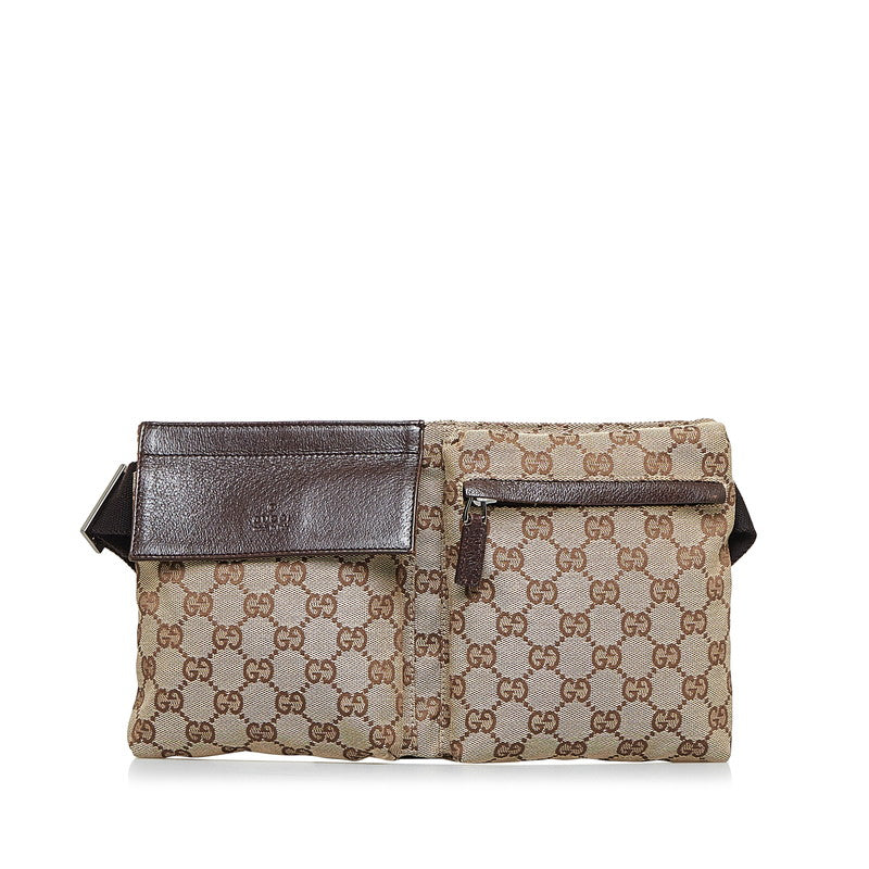 グッチ GGキャンバス ボディバッグ ウエストバッグ 28566 ベージュ ブラウン キャンバス レザー レディース GUCCI 【中古】