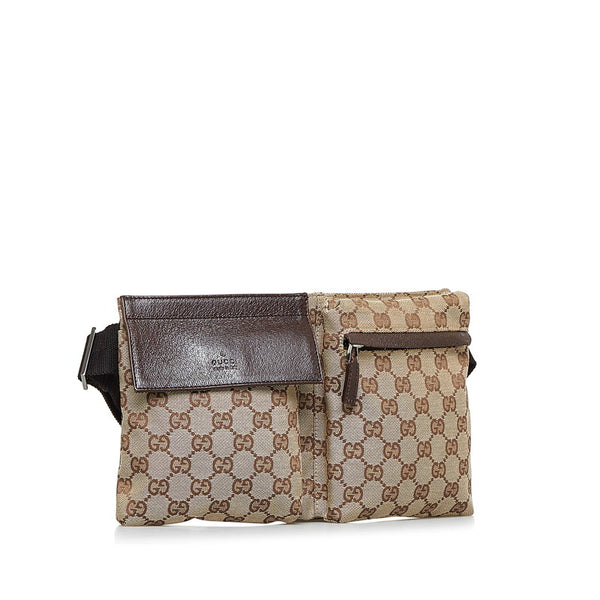 グッチ GGキャンバス ボディバッグ ウエストバッグ 28566 ベージュ ブラウン キャンバス レザー レディース GUCCI 【中古】
