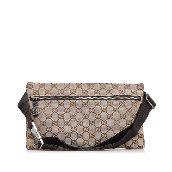 グッチ GGキャンバス ボディバッグ ウエストバッグ 28566 ベージュ ブラウン キャンバス レザー レディース GUCCI 【中古】