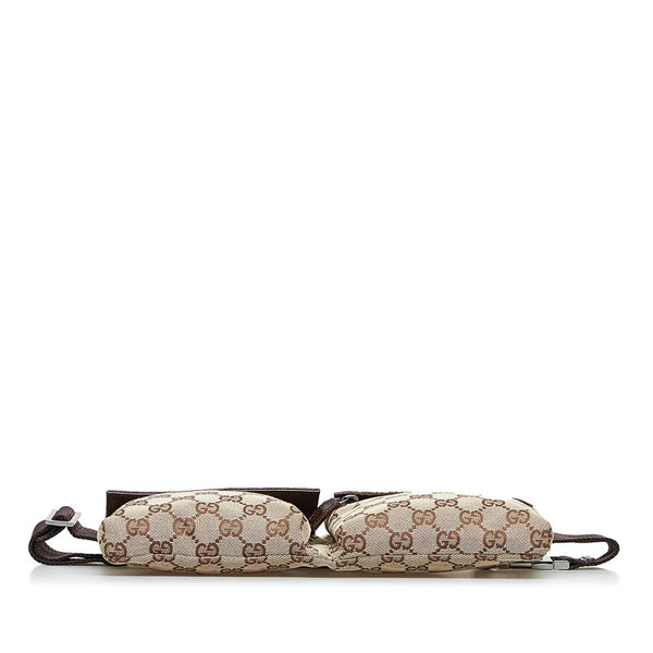 グッチ GGキャンバス ボディバッグ ウエストバッグ 28566 ベージュ ブラウン キャンバス レザー レディース GUCCI 【中古】