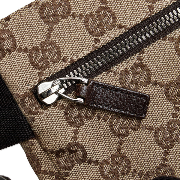 グッチ GGキャンバス ボディバッグ ウエストバッグ 28566 ベージュ ブラウン キャンバス レザー レディース GUCCI 【中古】