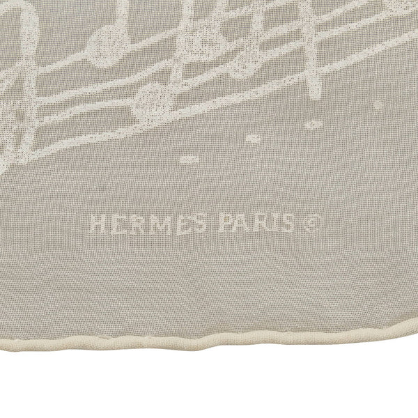 エルメス カレ45 プチカレ 楽譜 音符 スカーフ ホワイト シルク レディース HERMES 【中古】