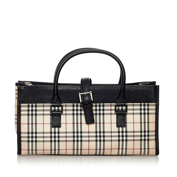 バーバリー ノバチェック ハンドバッグ ベージュ ブラック キャンバス レザー レディース BURBERRY 【中古】