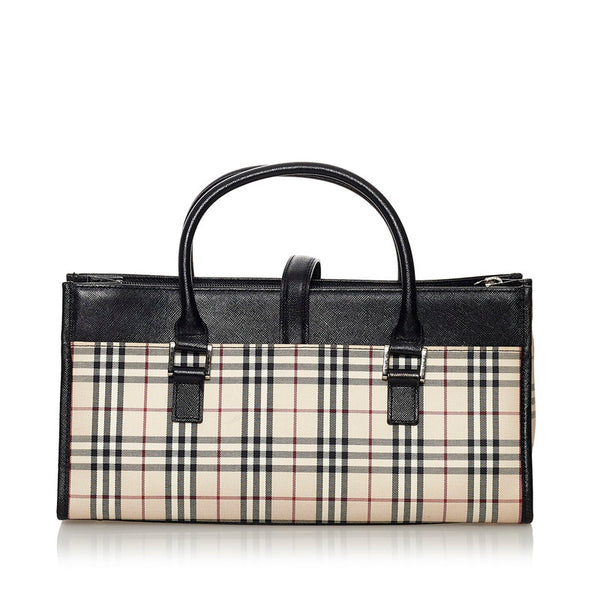 バーバリー ノバチェック ハンドバッグ ベージュ ブラック キャンバス レザー レディース BURBERRY 【中古】