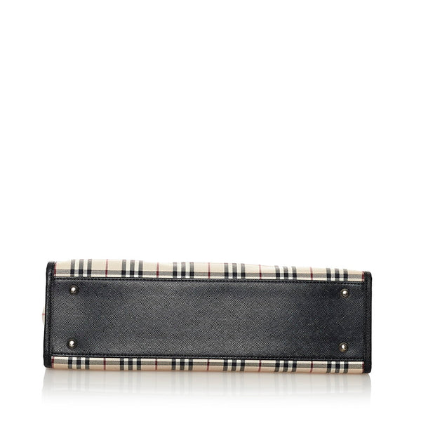 バーバリー ノバチェック ハンドバッグ ベージュ ブラック キャンバス レザー レディース BURBERRY 【中古】